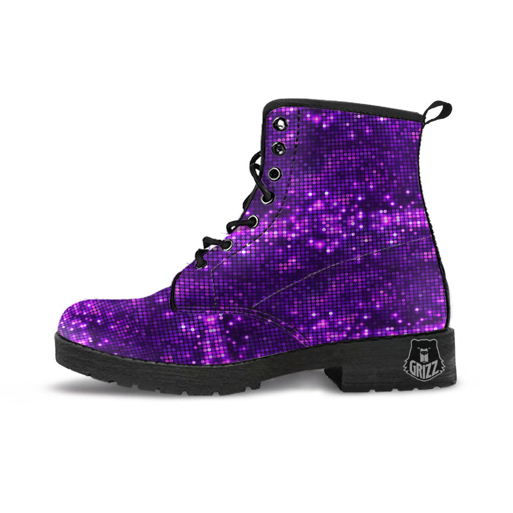 Disco Lights Purple Print Pattern Leather Boots-grizzshop