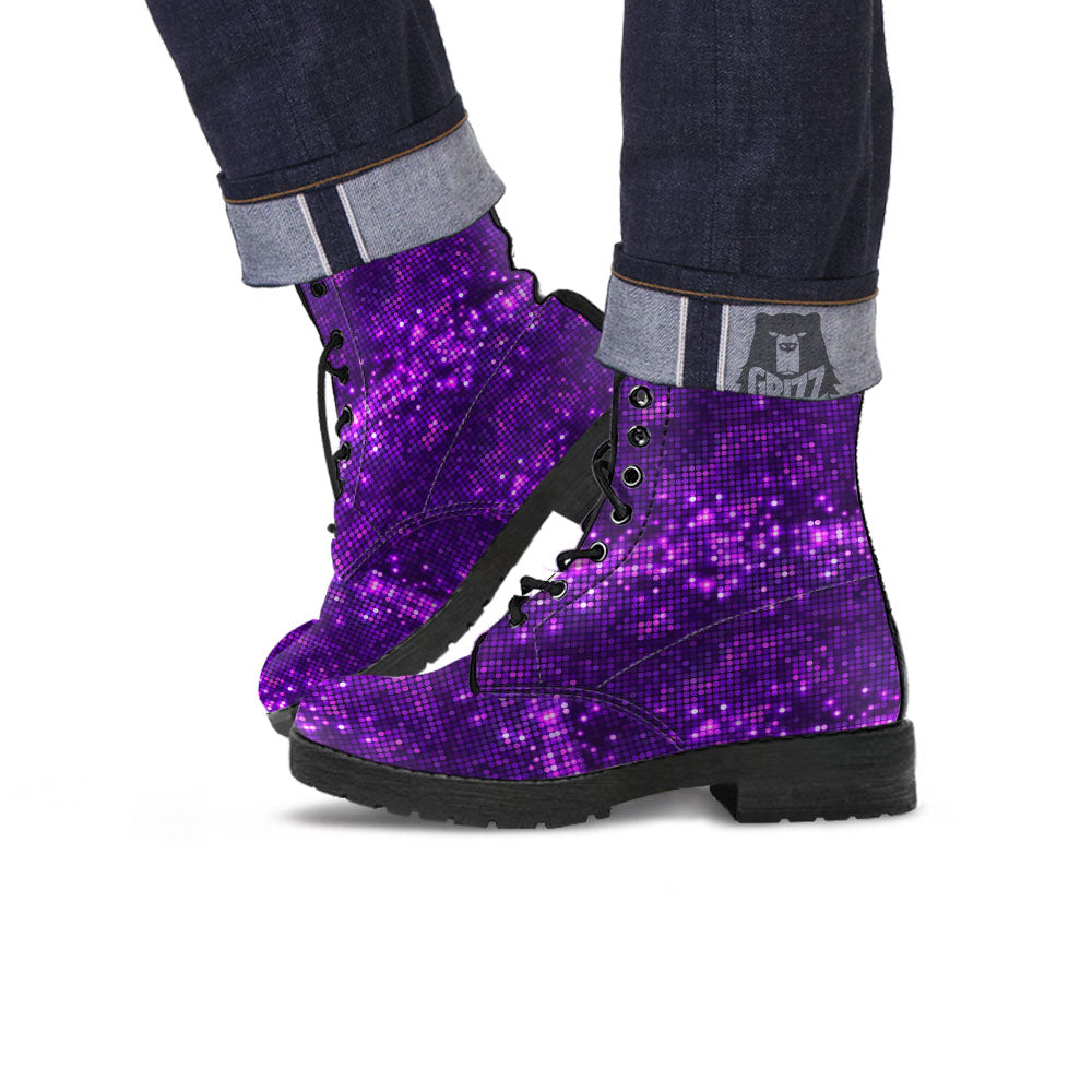 Disco Lights Purple Print Pattern Leather Boots-grizzshop