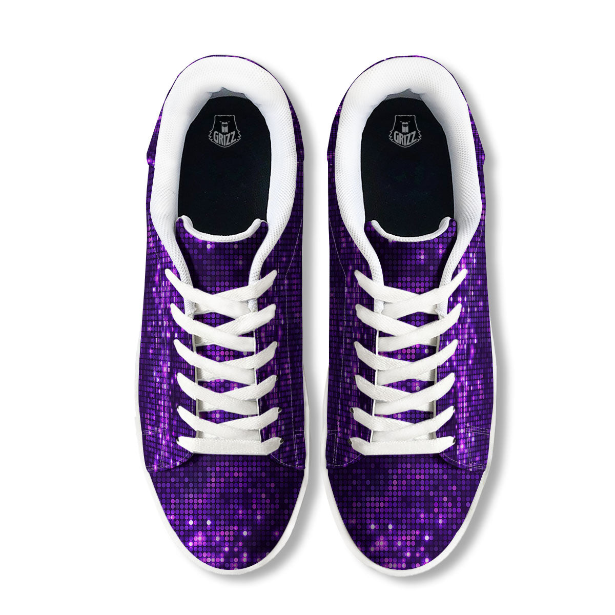 Disco Lights Purple Print Pattern White Low Top Sneakers-grizzshop