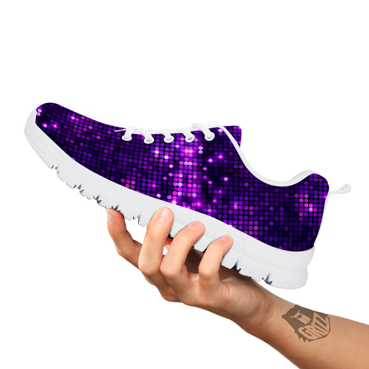 Disco Lights Purple Print Pattern White Sneaker-grizzshop