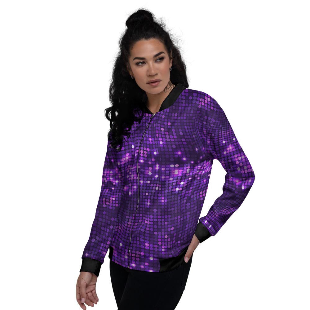 Disco Lights Purple Print Pattern Women's Bomber Jacket-grizzshop