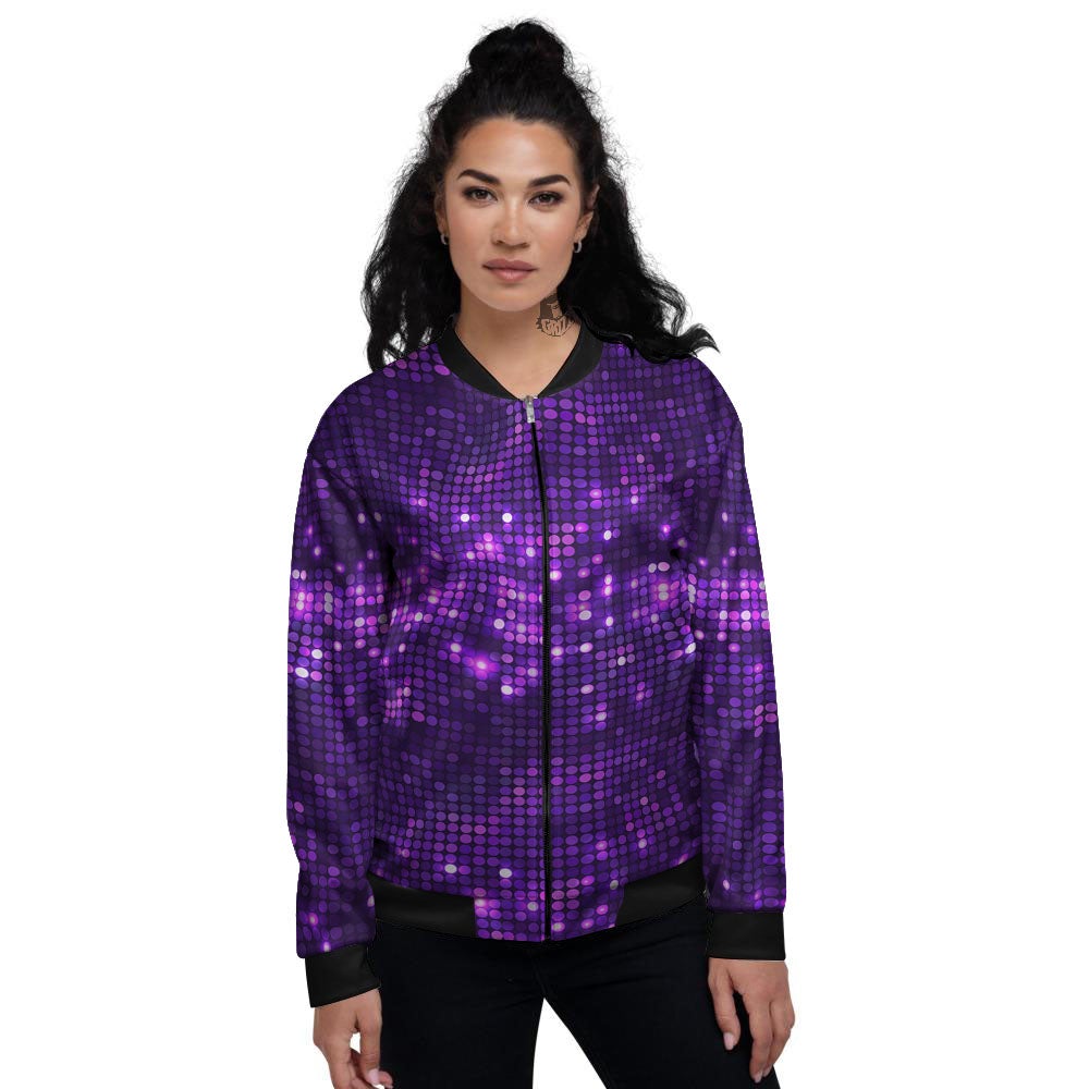 Disco Lights Purple Print Pattern Women's Bomber Jacket-grizzshop