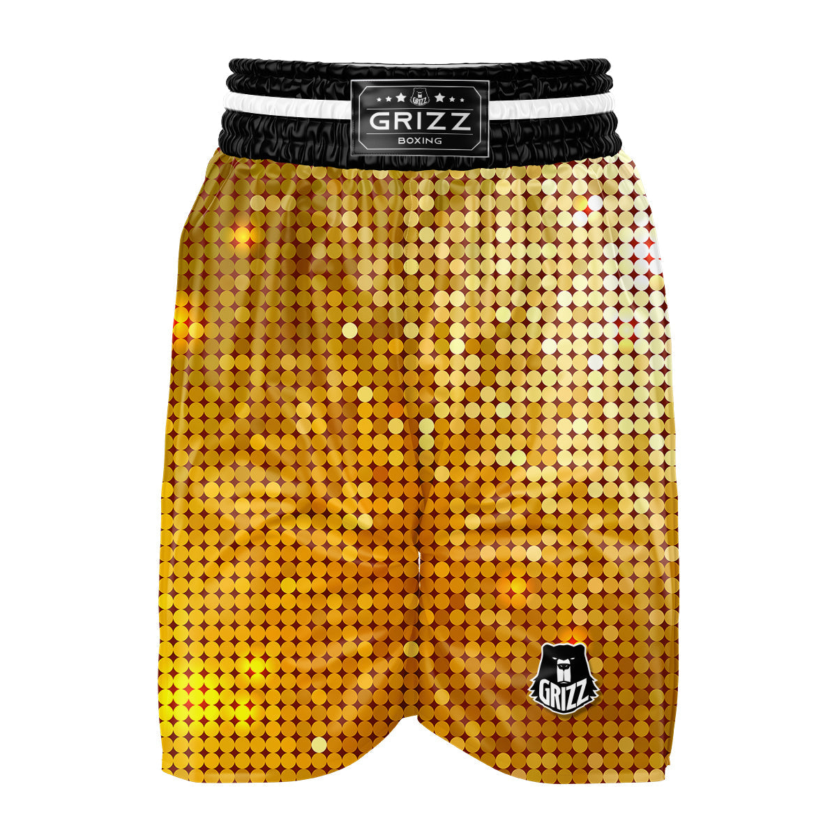 Disco Shiny Golden Texture Print Boxing Shorts-grizzshop