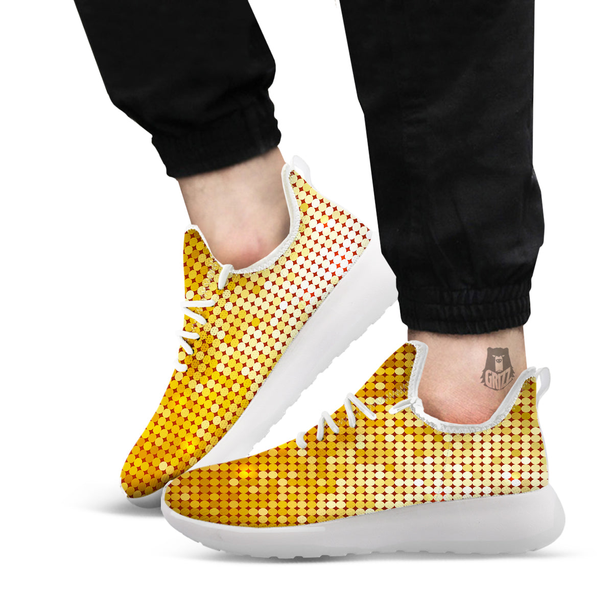 Disco Shiny Golden Texture Print White Athletic Shoes-grizzshop