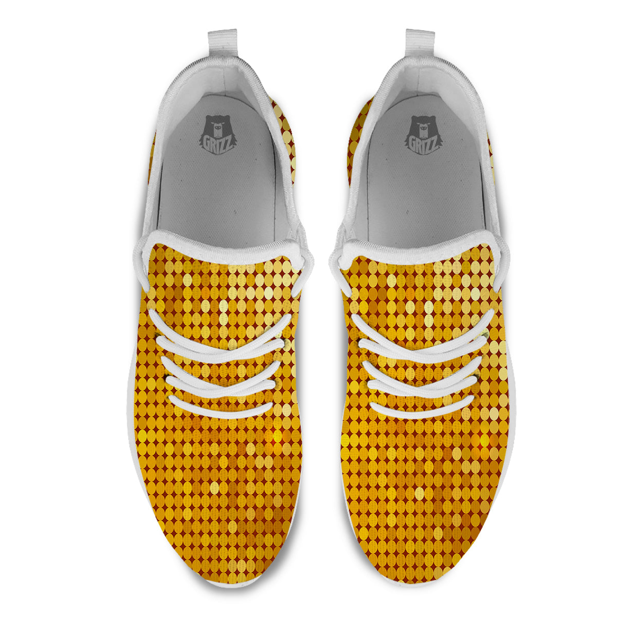 Disco Shiny Golden Texture Print White Athletic Shoes-grizzshop