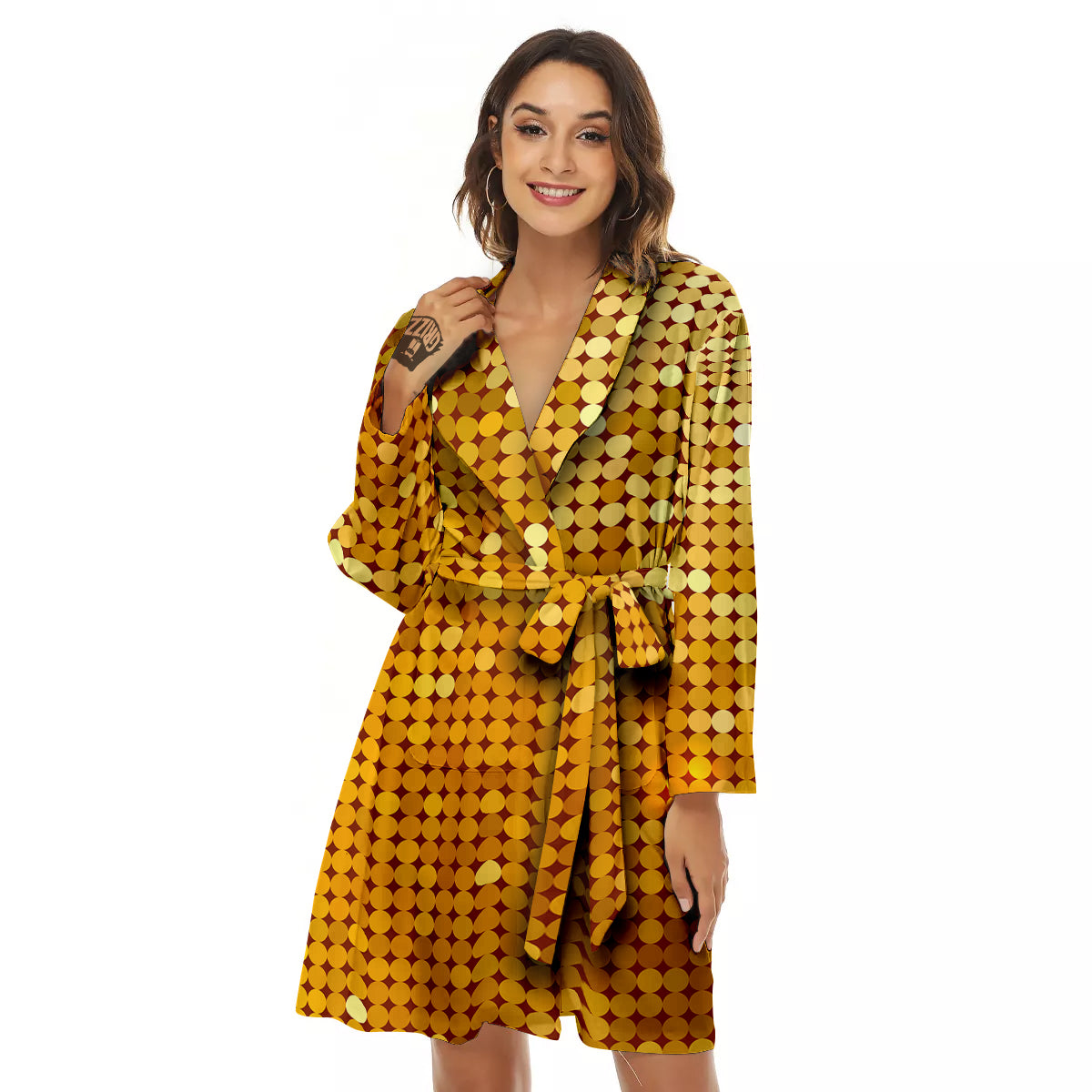 Disco Shiny Golden Texture Print Women's Robe-grizzshop