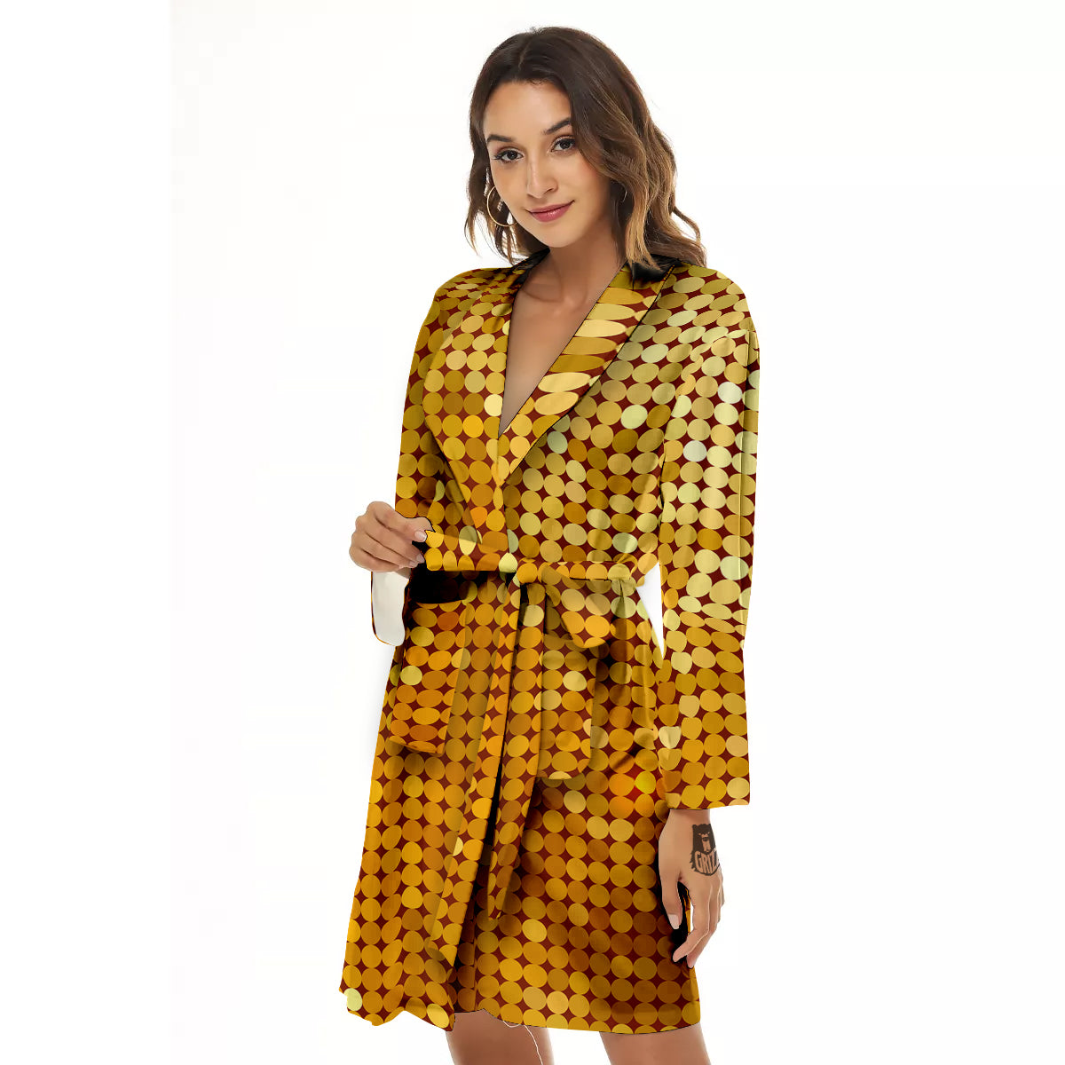 Disco Shiny Golden Texture Print Women's Robe-grizzshop