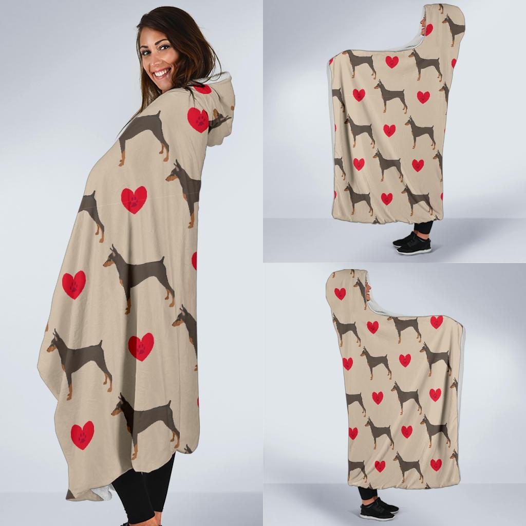 Doberman Dog Pattern Print Hooded Blanket-grizzshop
