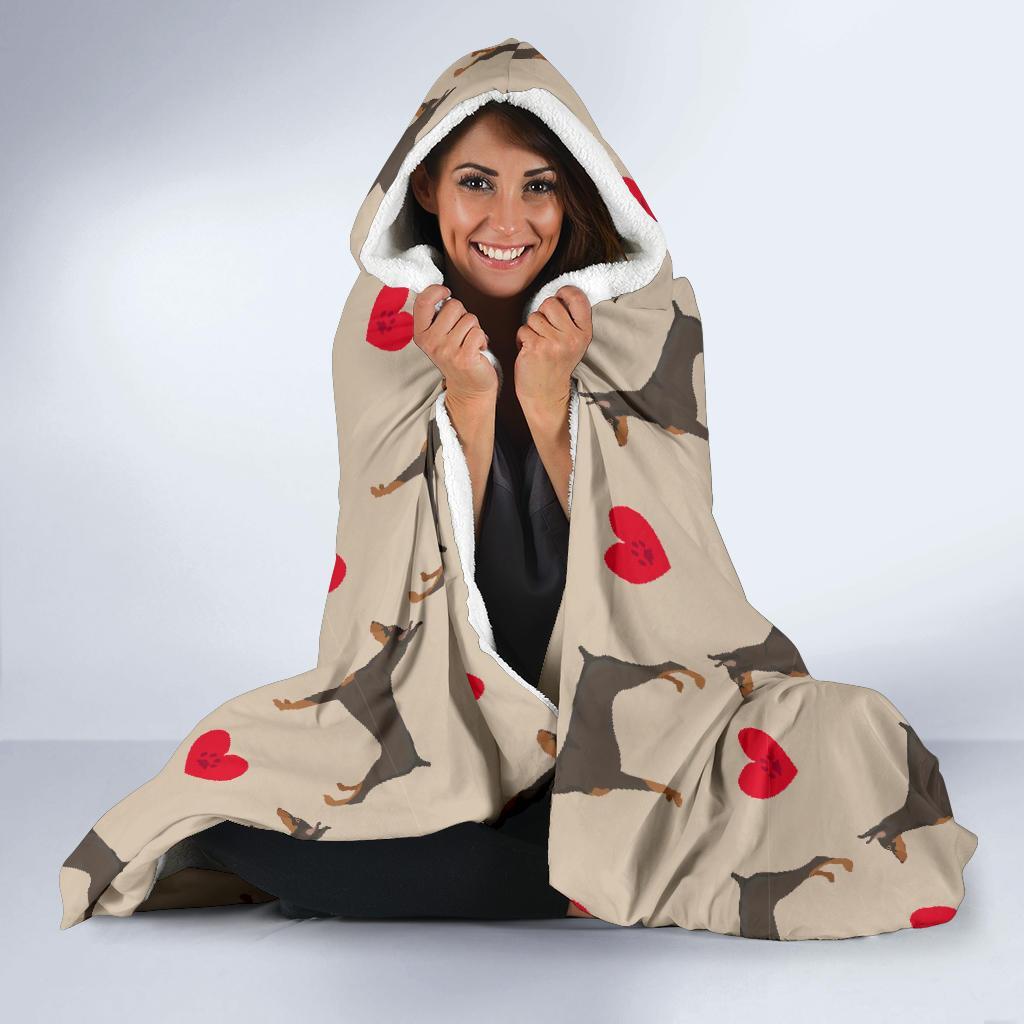 Doberman Dog Pattern Print Hooded Blanket-grizzshop