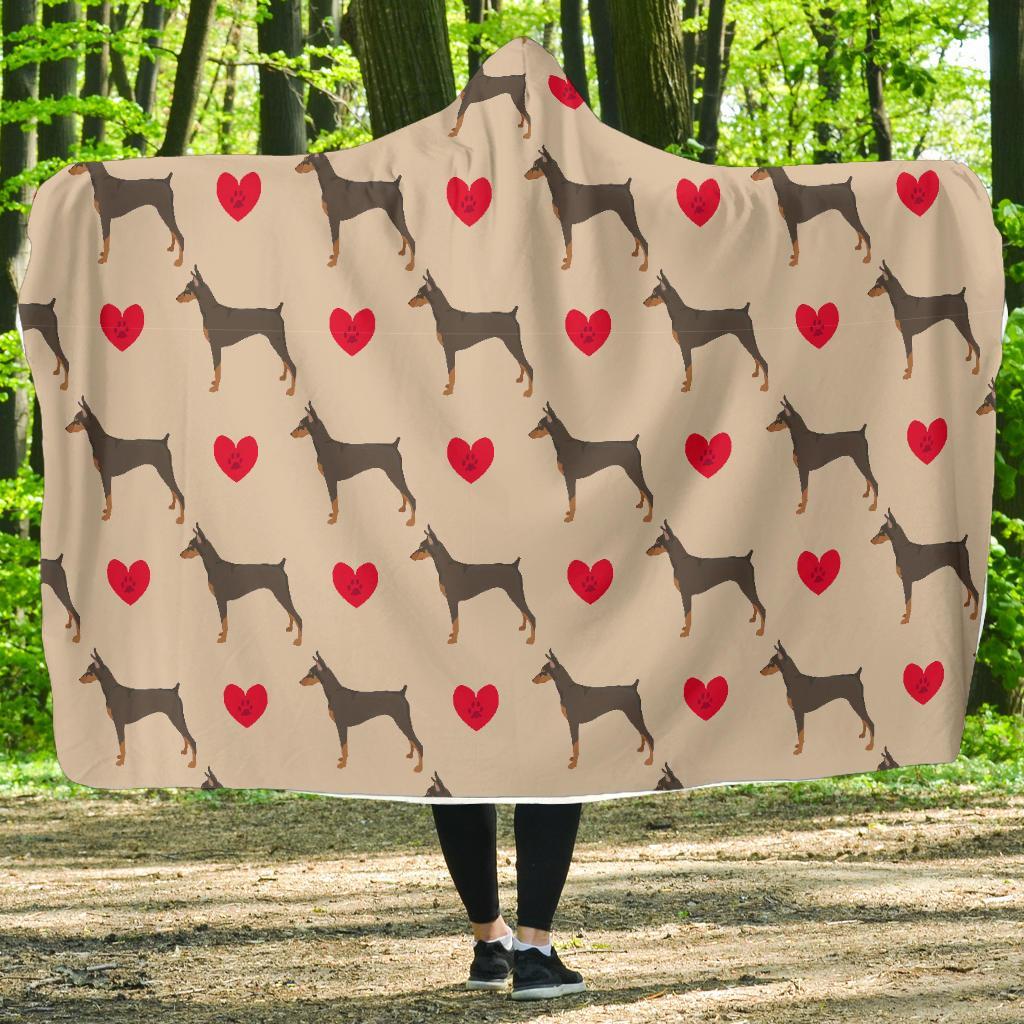 Doberman Dog Pattern Print Hooded Blanket-grizzshop