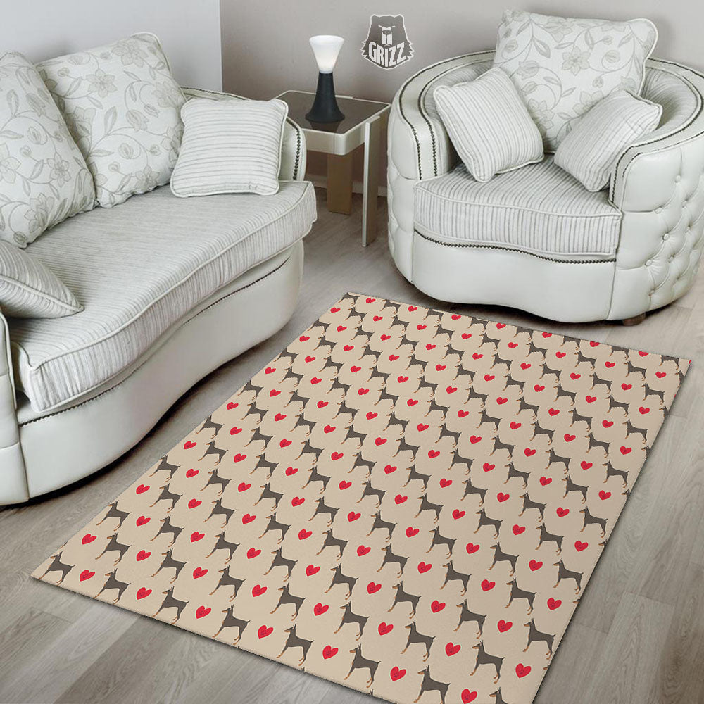 Dobermann Heart Print Pattern Floor Mat-grizzshop