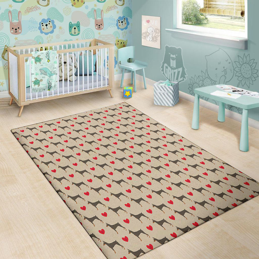 Dobermann Heart Print Pattern Floor Mat-grizzshop