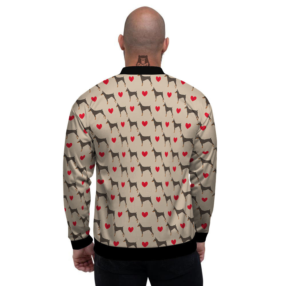 Dobermann Heart Print Pattern Men's Bomber Jacket-grizzshop
