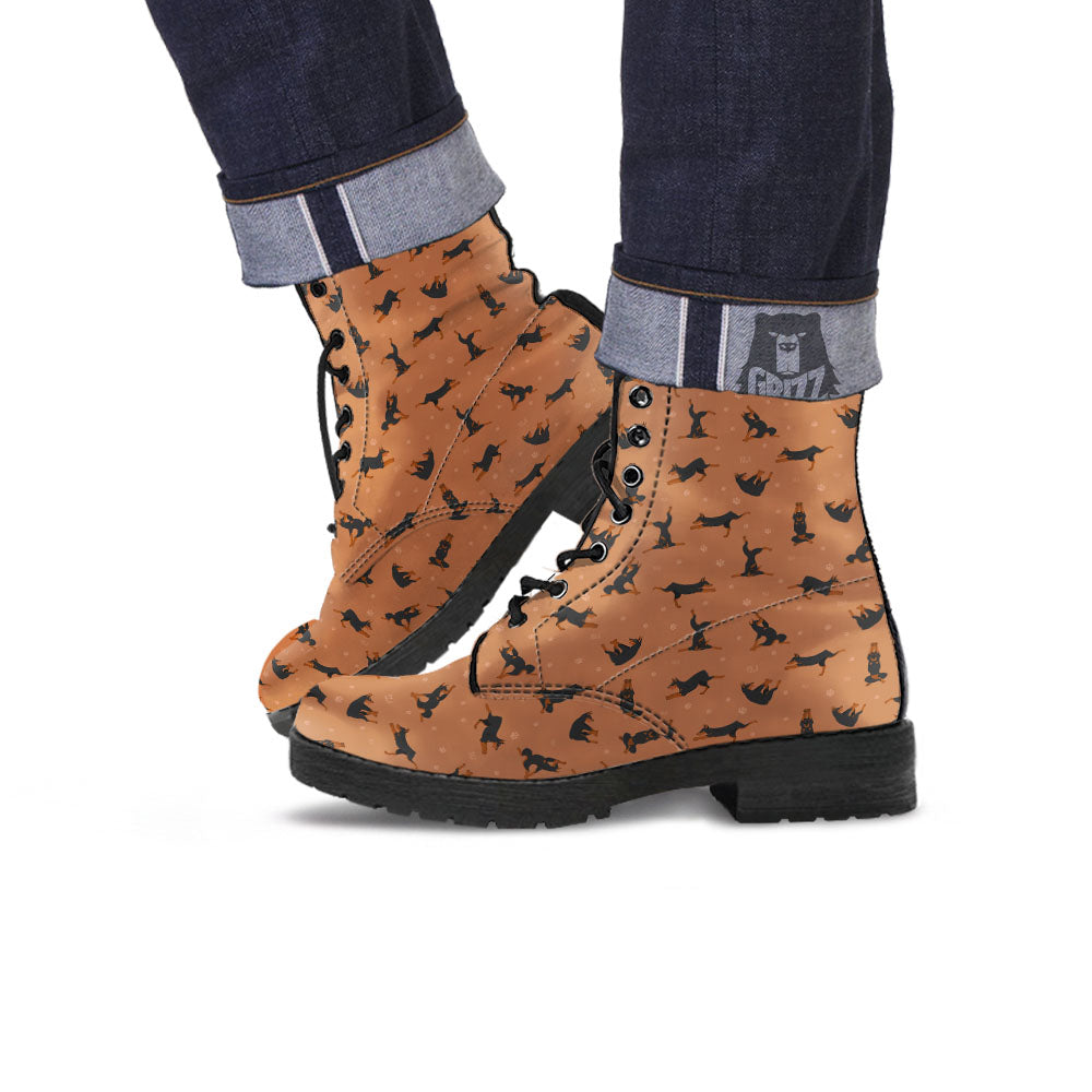 Dobermann Print Pattern Leather Boots-grizzshop