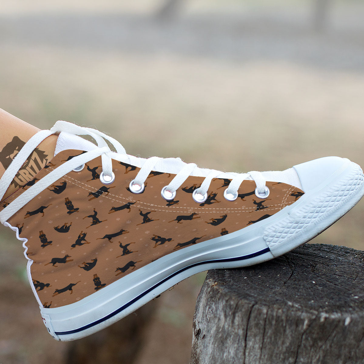 Dobermann Print Pattern White High Top Shoes-grizzshop