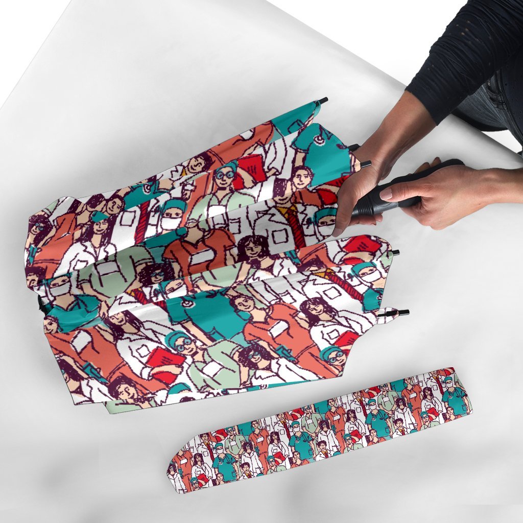 Docter Nurse Pattern Print Automatic Foldable Umbrella-grizzshop