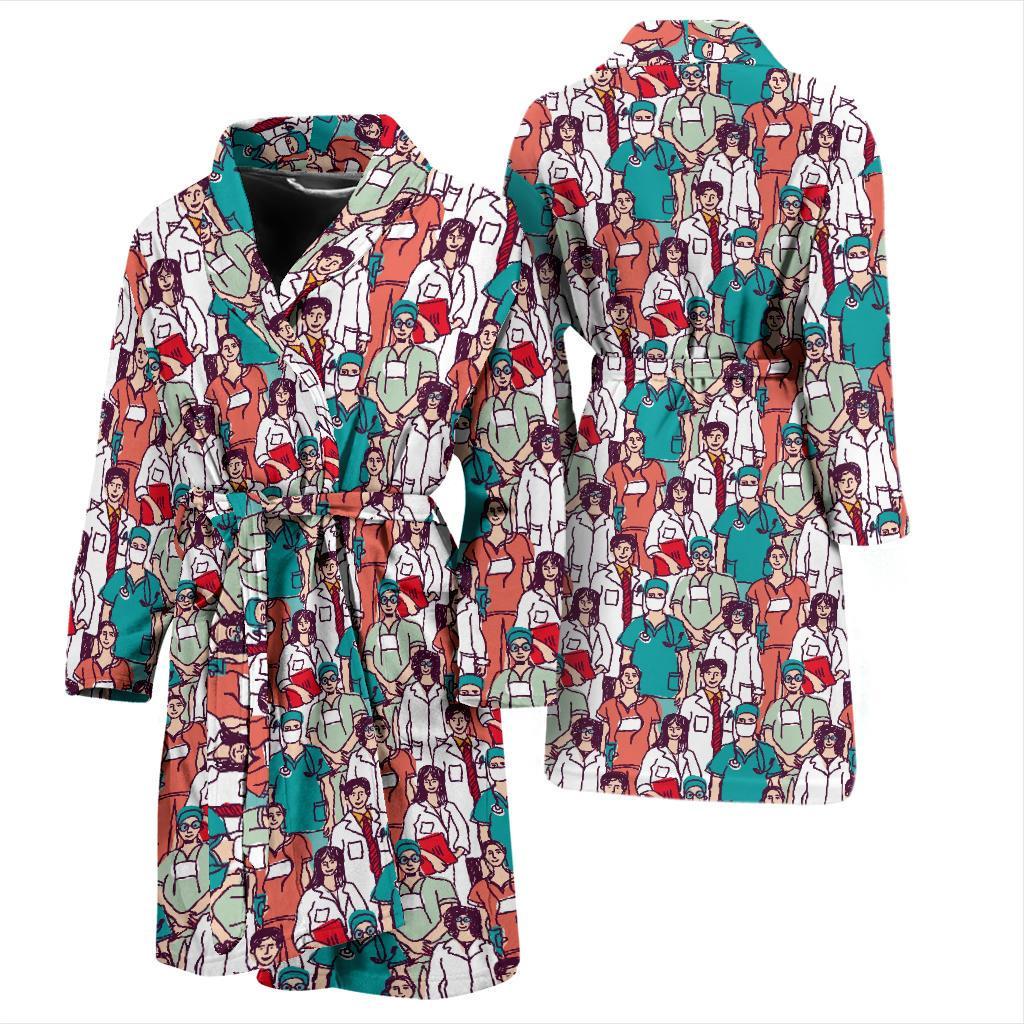 Docter Nurse Pattern Print Men Long Robe-grizzshop