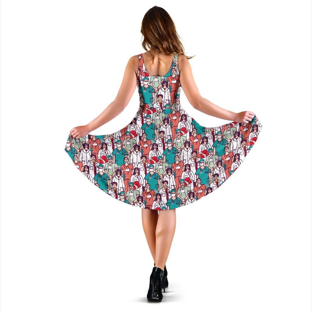 Docter Nurse Pattern Print Dress-grizzshop