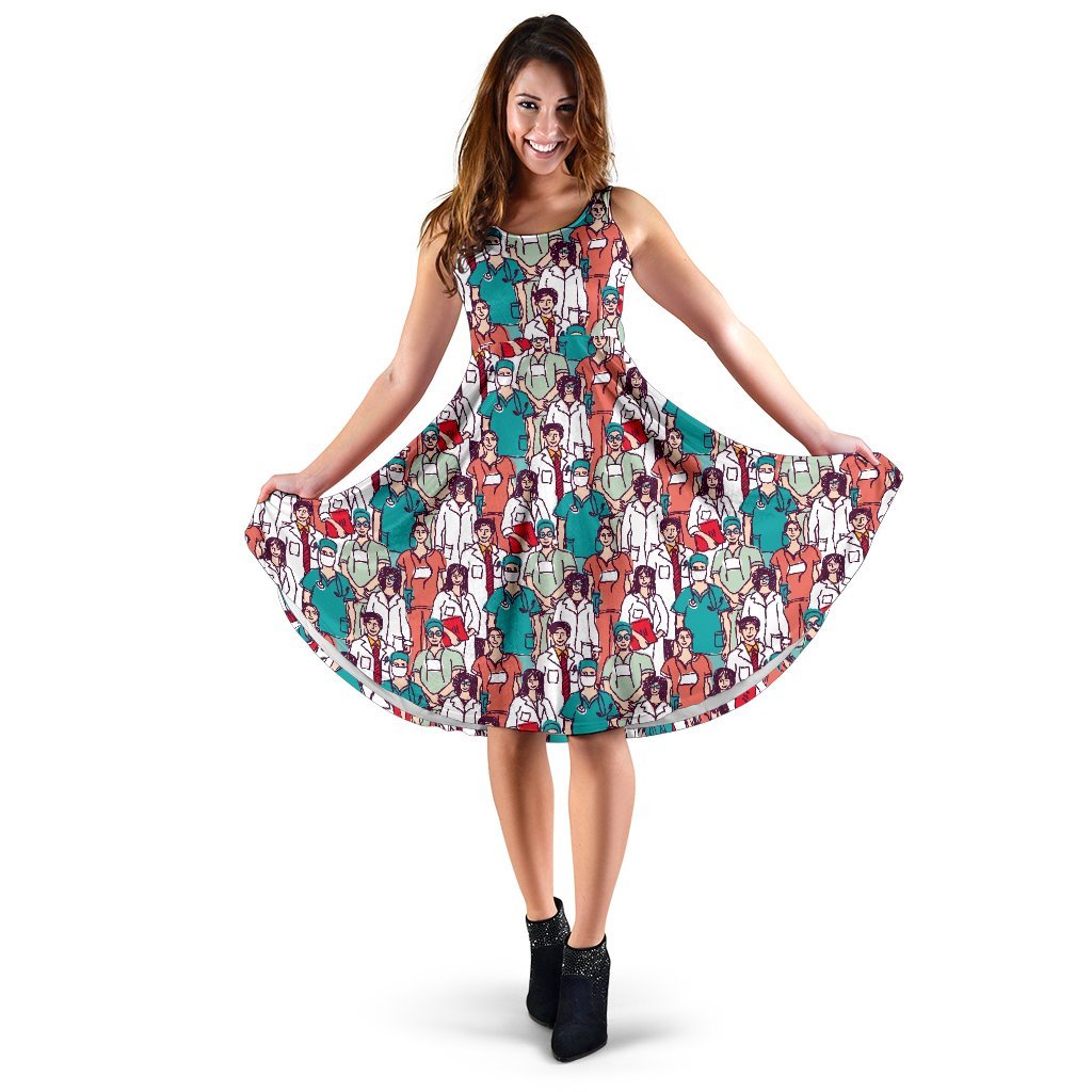 Docter Nurse Pattern Print Dress-grizzshop