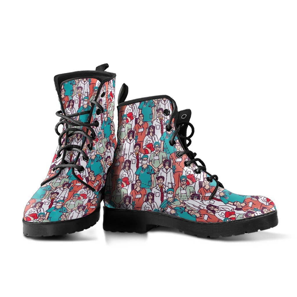 Docter Nurse Pattern Print Men Women Leather Boots-grizzshop