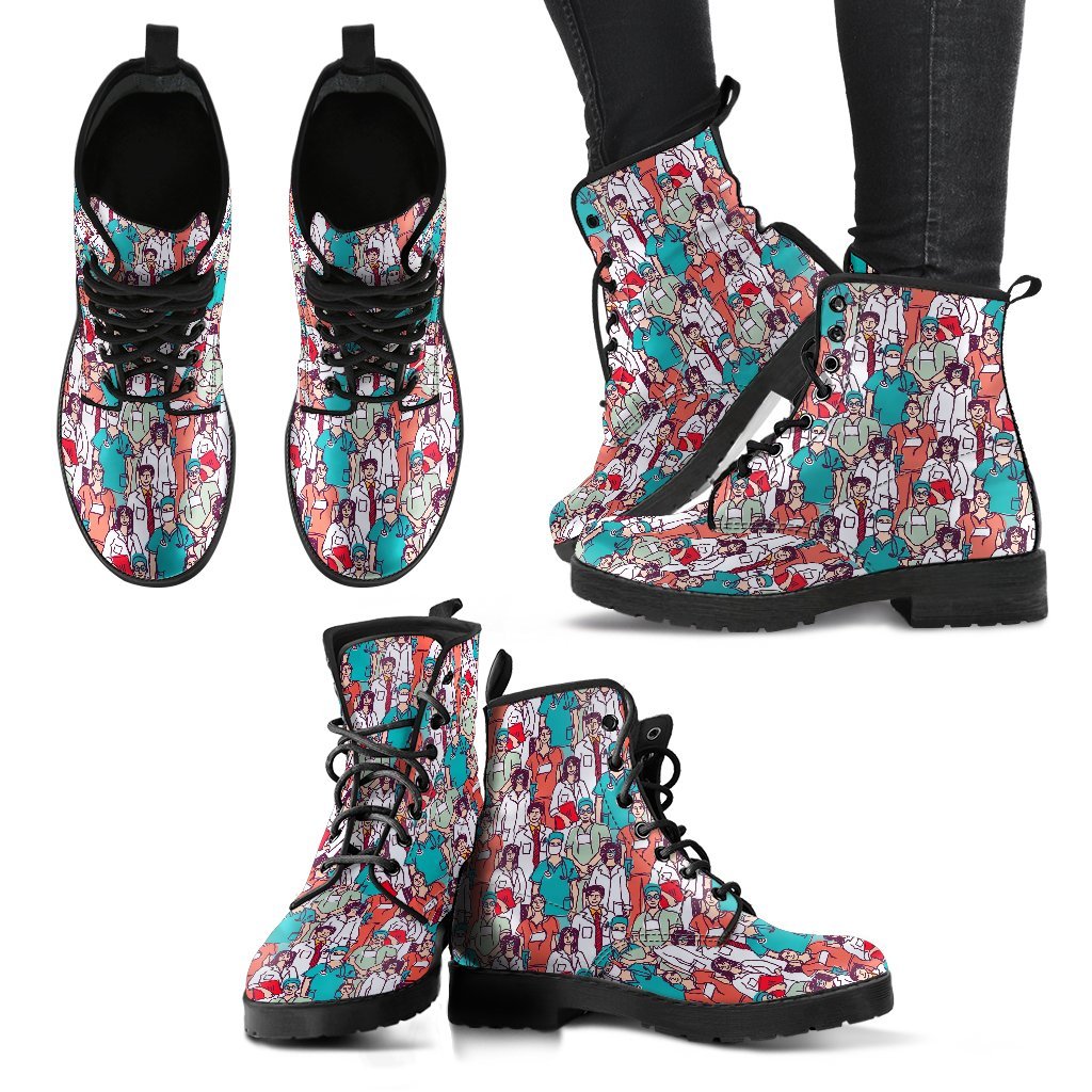 Docter Nurse Pattern Print Men Women Leather Boots-grizzshop