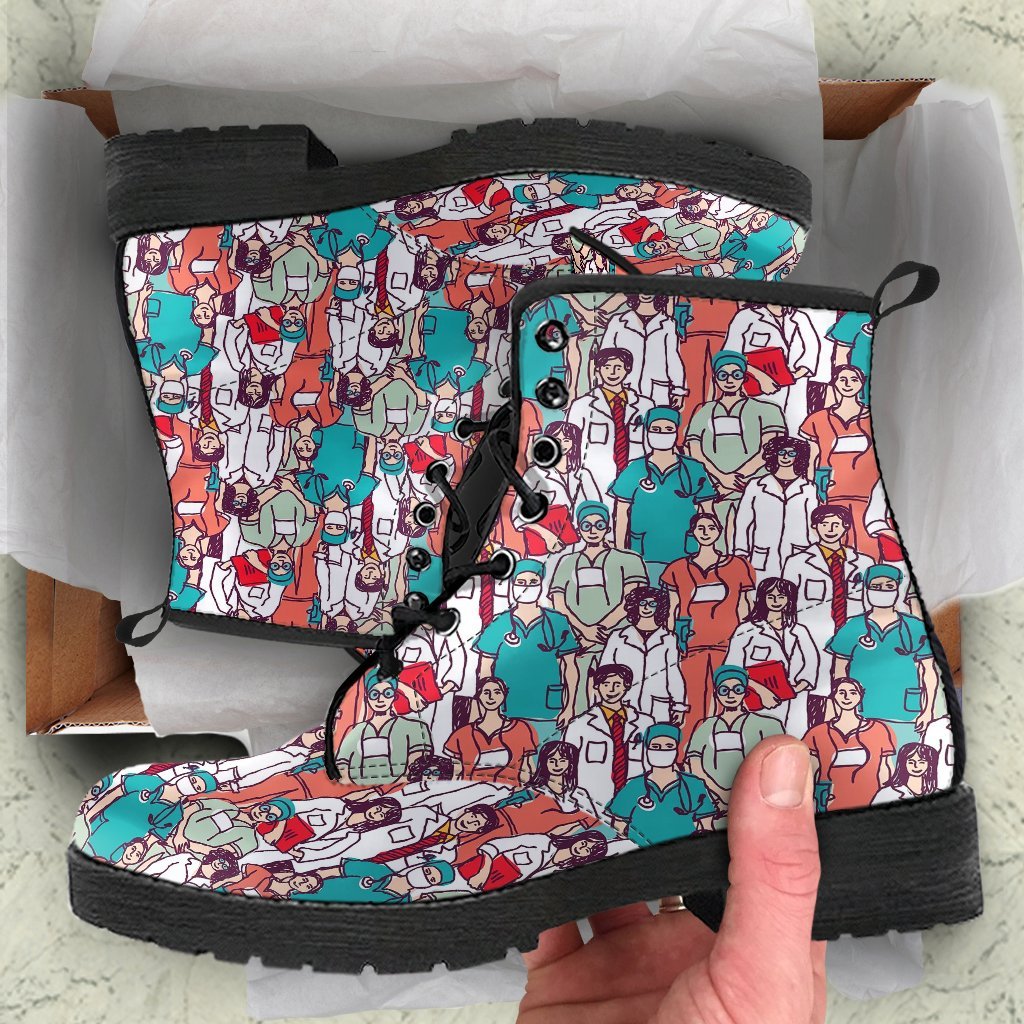 Docter Nurse Pattern Print Men Women Leather Boots-grizzshop
