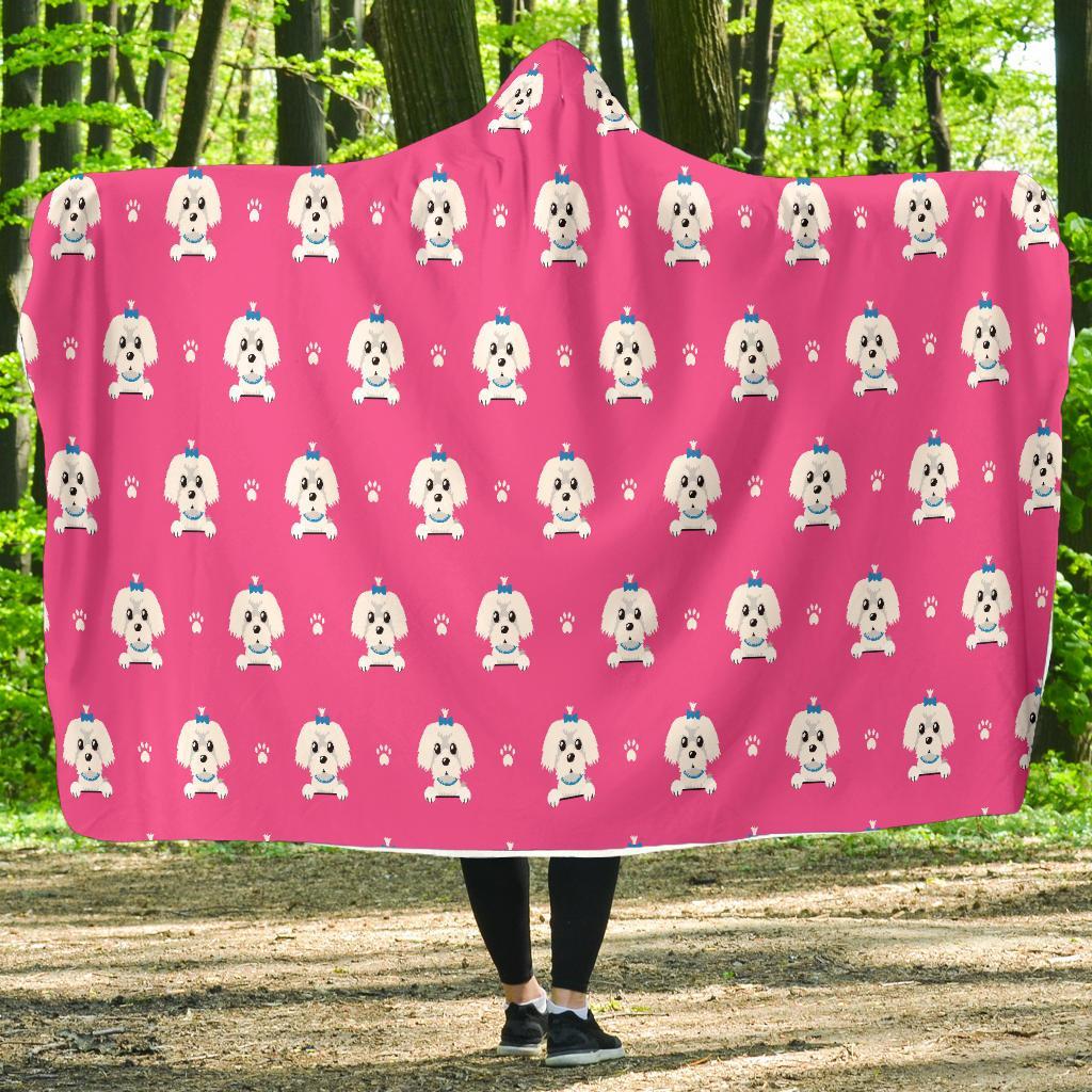 Dog Maltese Puppy Pattern Print Hooded Blanket-grizzshop