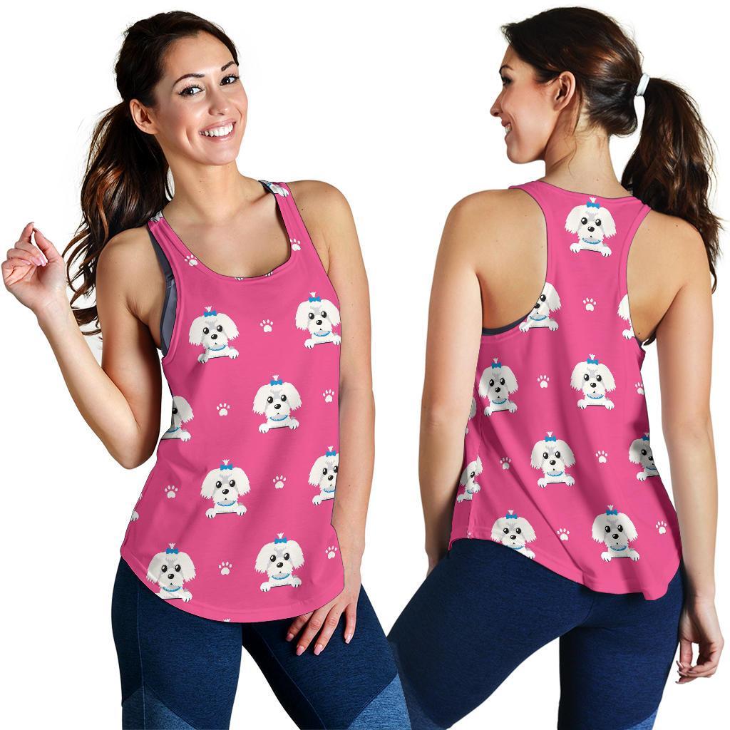 Dog Maltese Puppy Pattern Print Racerback Tank Tops-grizzshop