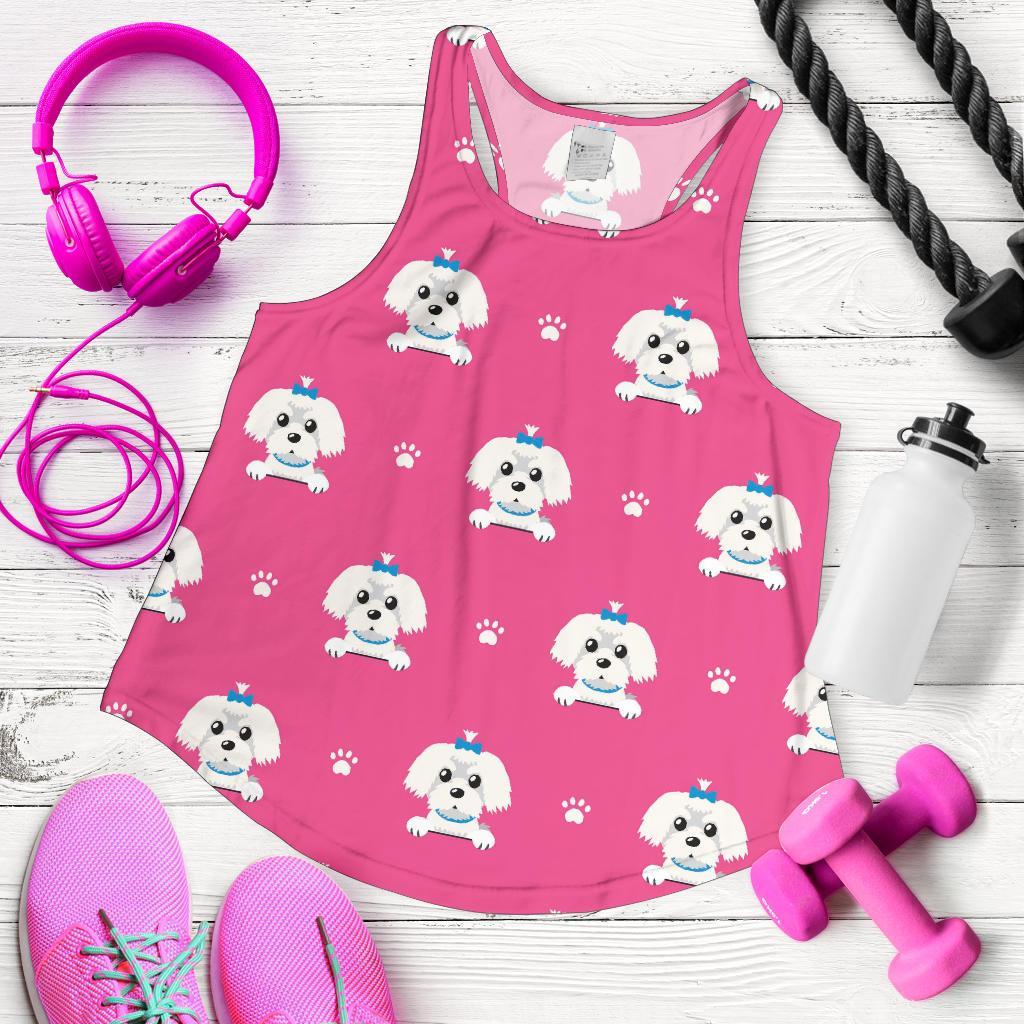 Dog Maltese Puppy Pattern Print Racerback Tank Tops-grizzshop