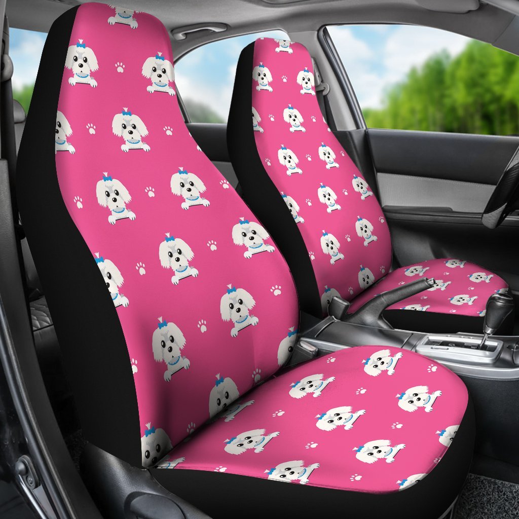 Dog Maltese Puppy Pattern Print Universal Fit Car Seat Cover-grizzshop