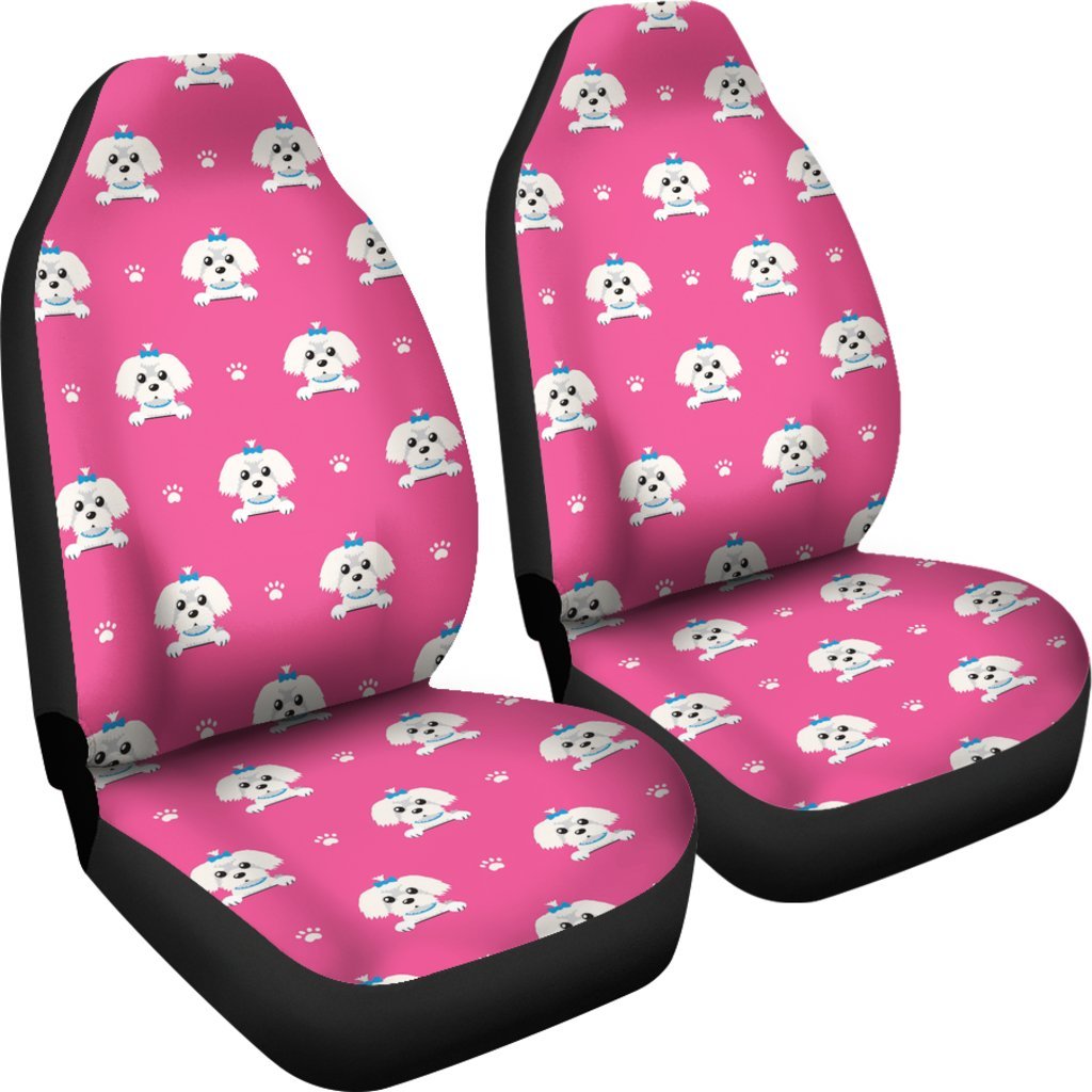 Dog Maltese Puppy Pattern Print Universal Fit Car Seat Cover-grizzshop