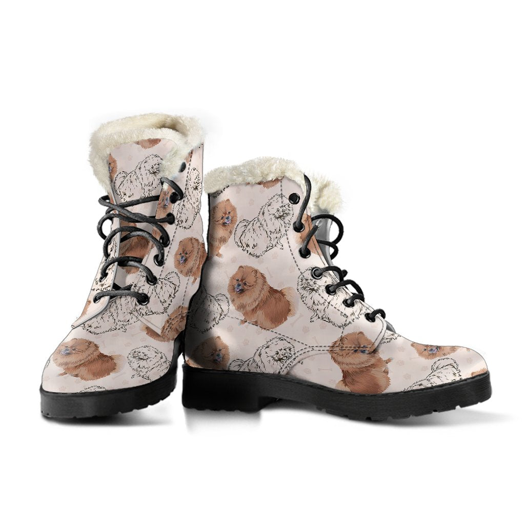 Dog Pomeranian Pattern Print Comfy Winter Boots-grizzshop