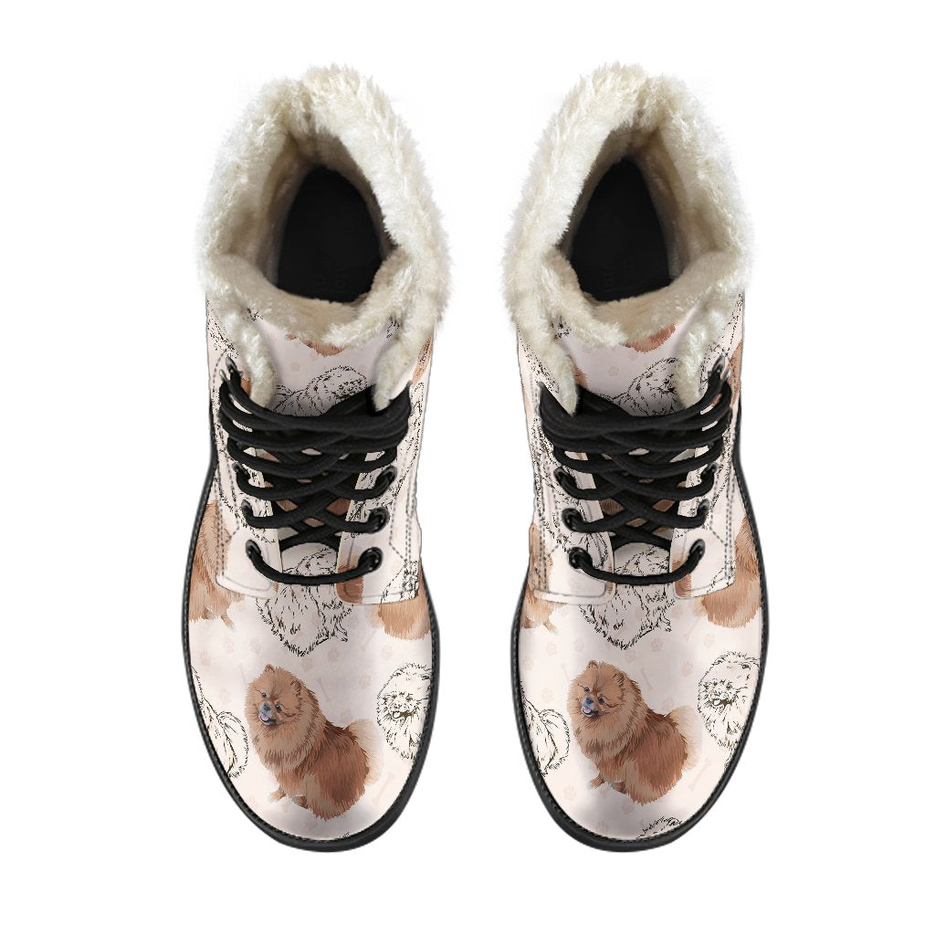 Dog Pomeranian Pattern Print Comfy Winter Boots-grizzshop