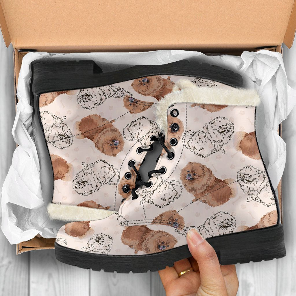 Dog Pomeranian Pattern Print Comfy Winter Boots-grizzshop