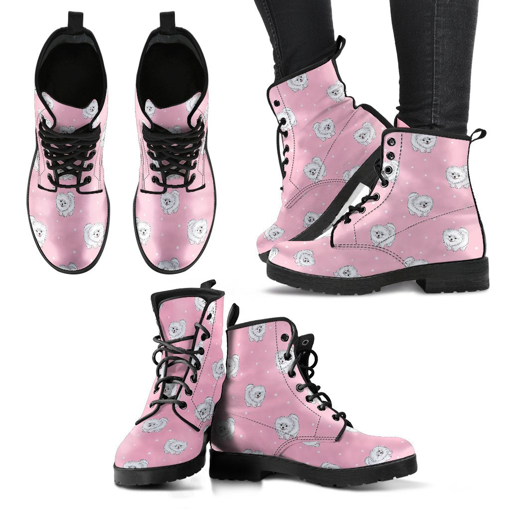 Dog Pomeranian Print Pattern Men Women Leather Boots-grizzshop