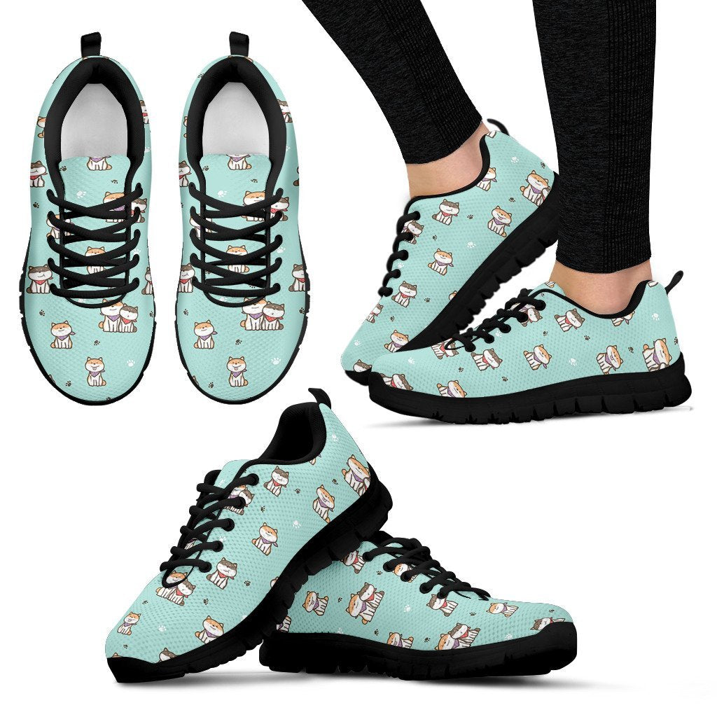 Dog Pupppy Shiba Inu Pattern Print Black Sneaker Shoes For Men Women-grizzshop