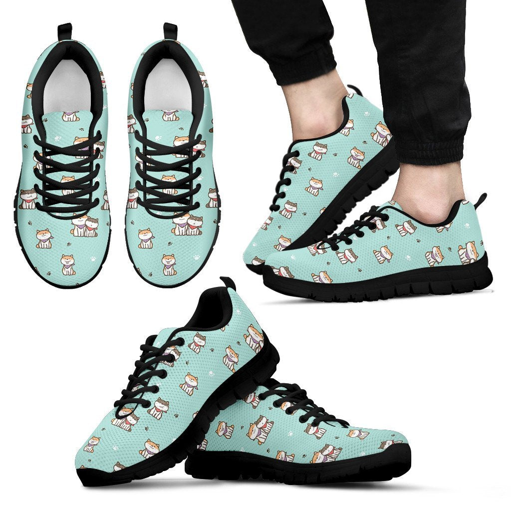 Dog Pupppy Shiba Inu Pattern Print Black Sneaker Shoes For Men Women-grizzshop
