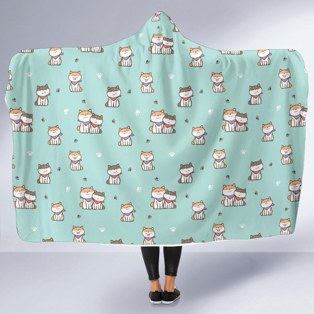 Dog Pupppy Shiba Inu Pattern Print Hooded Blanket-grizzshop