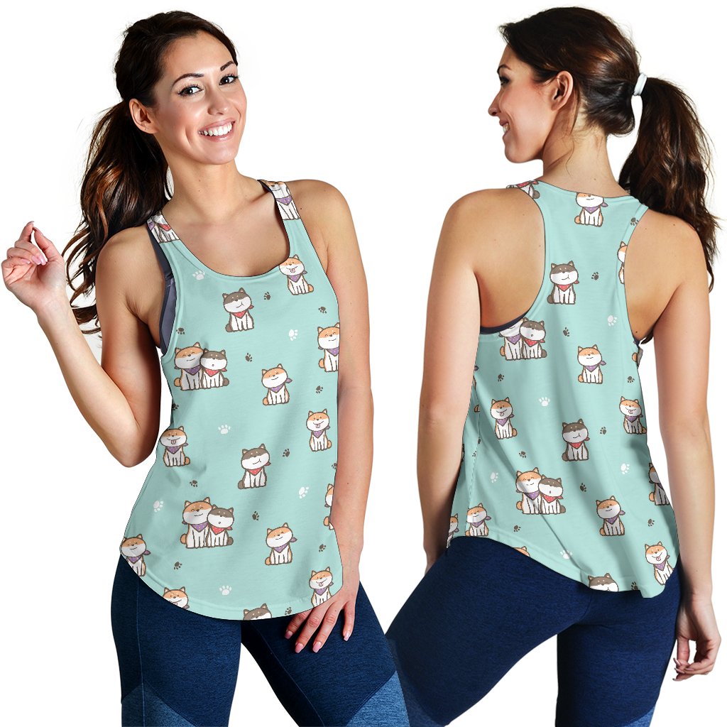 Dog Pupppy Shiba Inu Pattern Print Women's Racerback Tank Tops-grizzshop