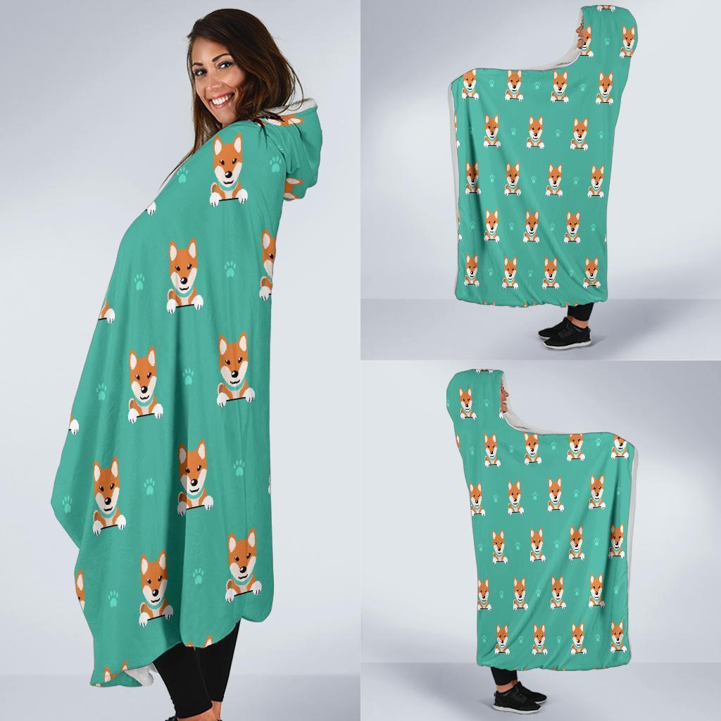 Dog Pupppy Shiba Inu Print Pattern Hooded Blanket-grizzshop