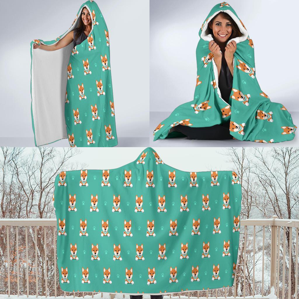 Dog Pupppy Shiba Inu Print Pattern Hooded Blanket-grizzshop