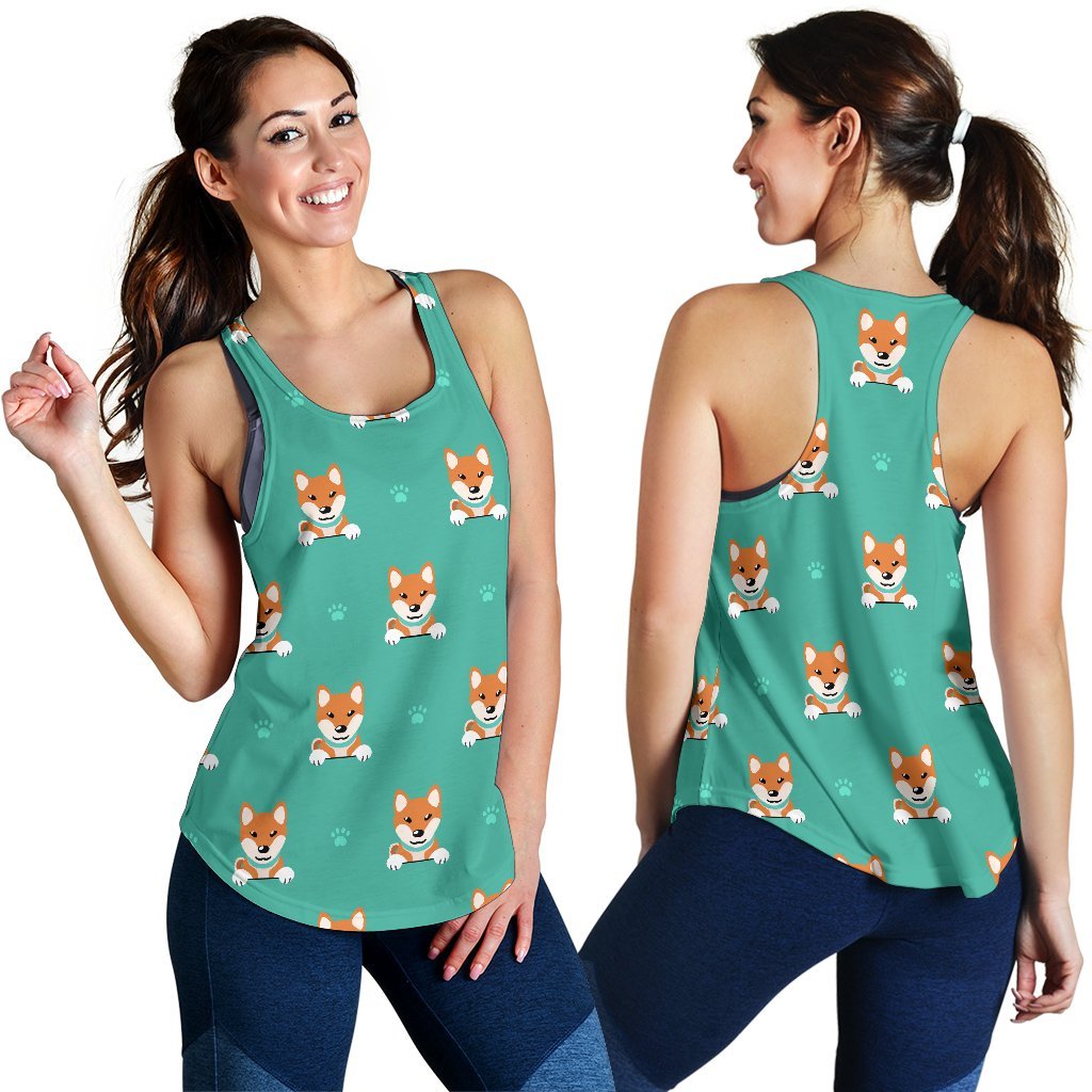 Dog Pupppy Shiba Inu Print Pattern Women's Racerback Tank Tops-grizzshop