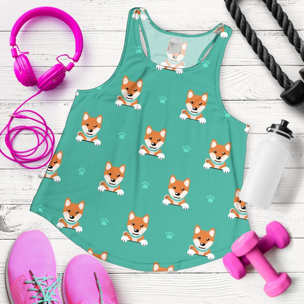 Dog Pupppy Shiba Inu Print Pattern Women's Racerback Tank Tops-grizzshop