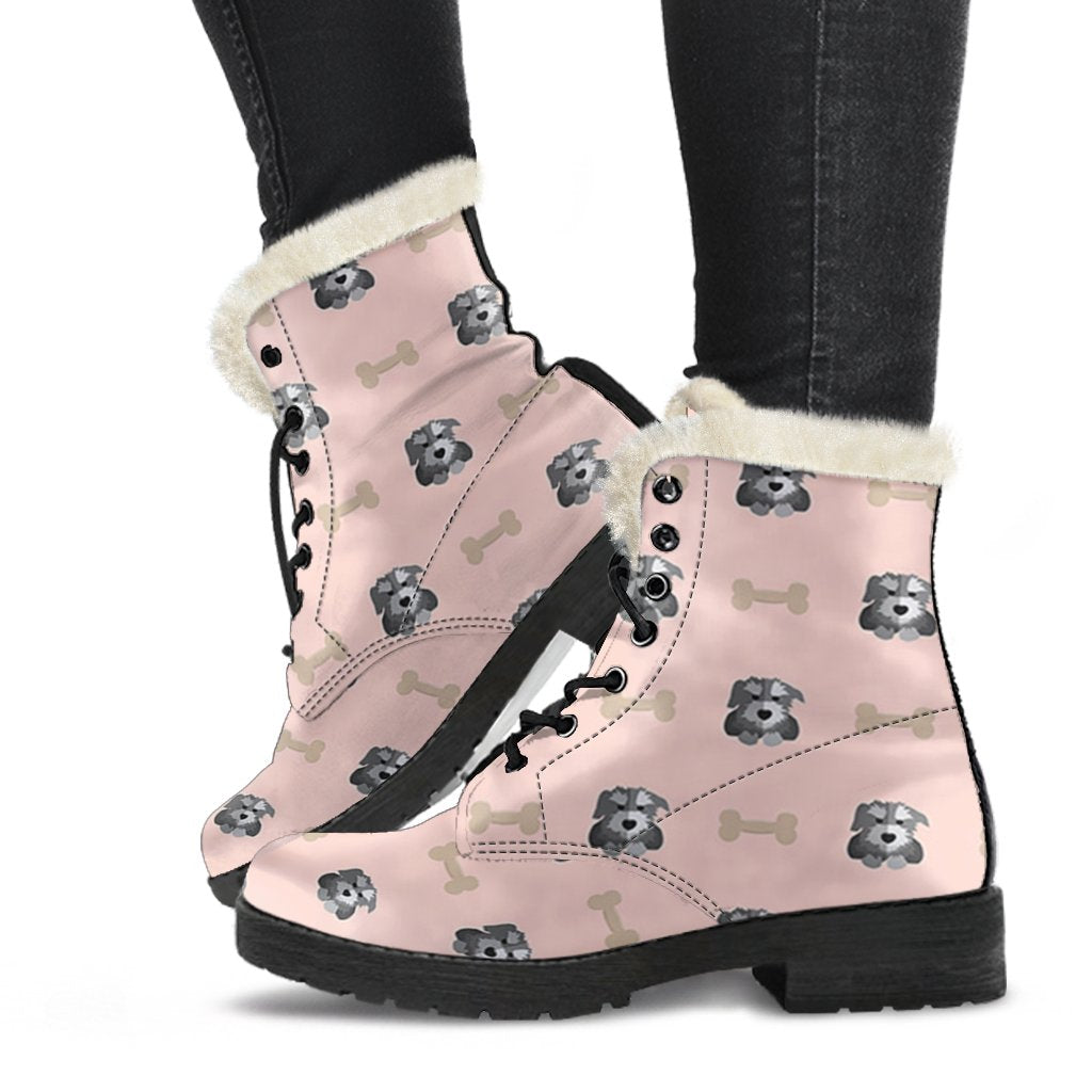 Dog Puppy Schnauzer Pattern Print Comfy Winter Boots-grizzshop