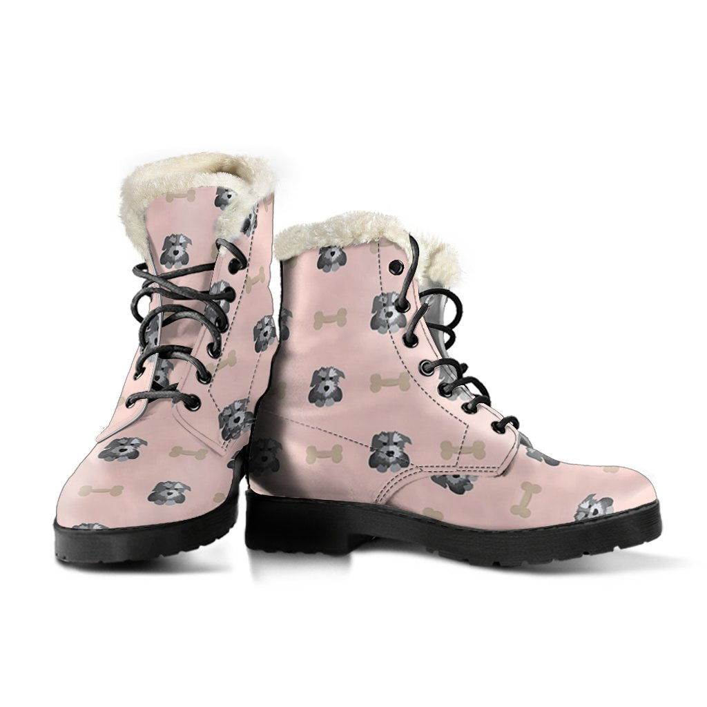 Dog Puppy Schnauzer Pattern Print Comfy Winter Boots-grizzshop