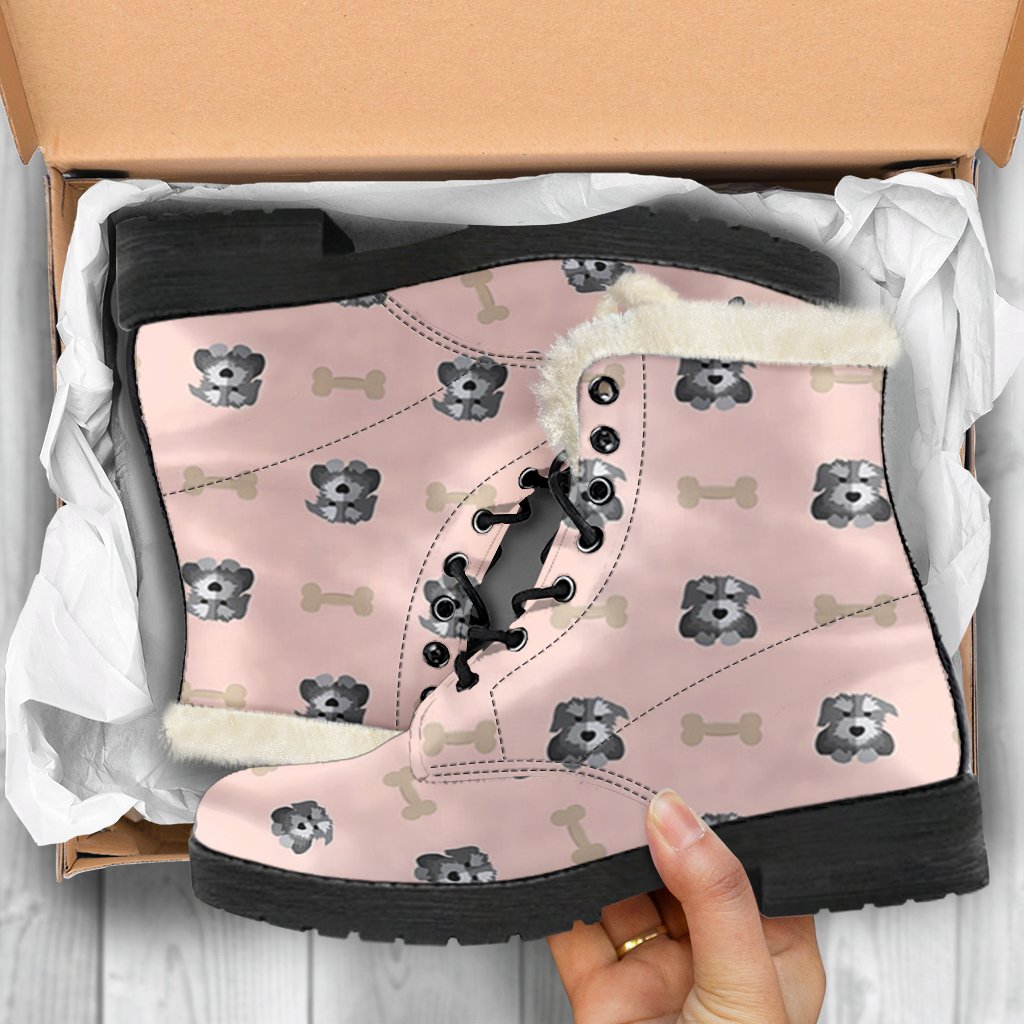 Dog Puppy Schnauzer Pattern Print Comfy Winter Boots-grizzshop