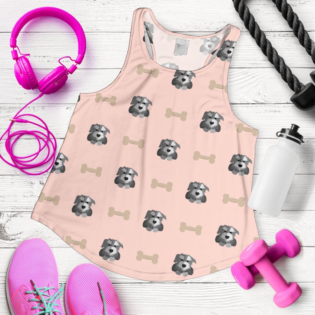 Dog Puppy Schnauzer Pattern Print Women's Racerback Tank Tops-grizzshop