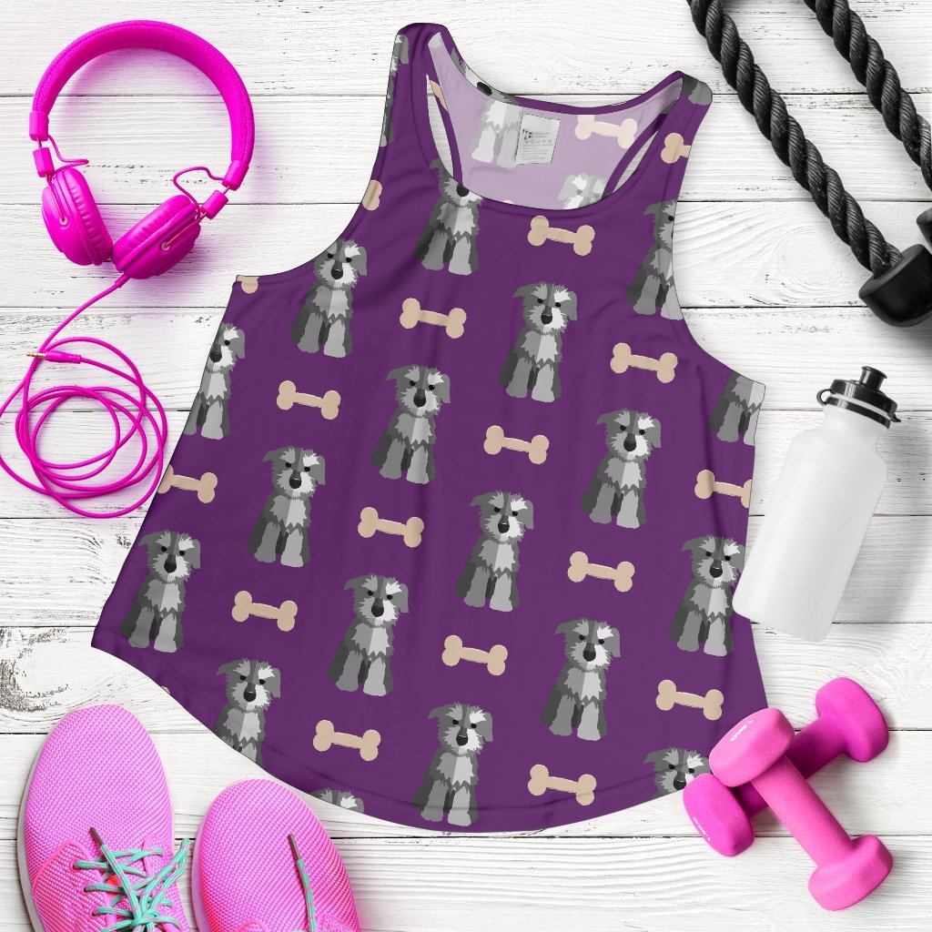 Dog Puppy Schnauzer Print Pattern Women's Racerback Tank Tops-grizzshop