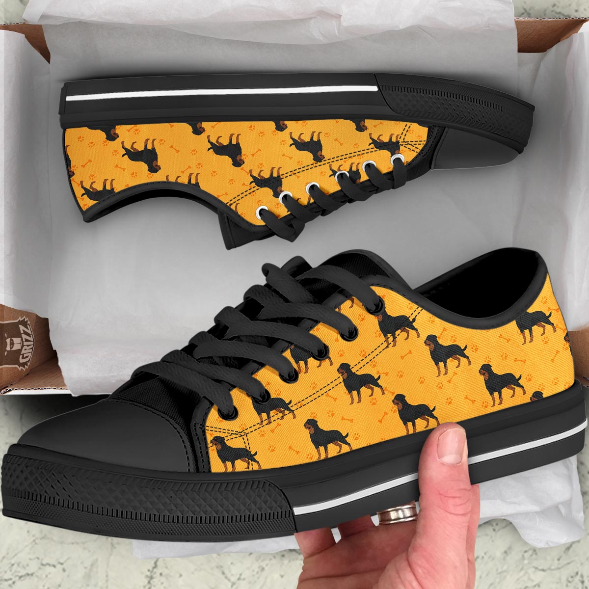 Dog Rottweiler Print Pattern Black Low Top Shoes-grizzshop
