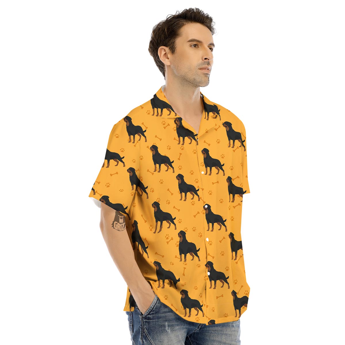 Dog Rottweiler Print Pattern Men's Hawaiian Shirt-grizzshop